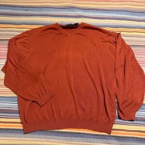 COTTON‎ REEL Men's V Neck Sweater Size XXL Orange Silk Cotton Blend Long Sleeve